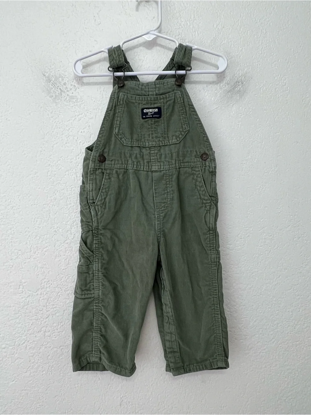 OshKosh B'gosh Olive Green Corduroy Toddler Adjustable Overalls Size 18 Months